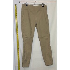 Women's Beige Stretch Slim Leg Ankle Pants with Button Detail Size S